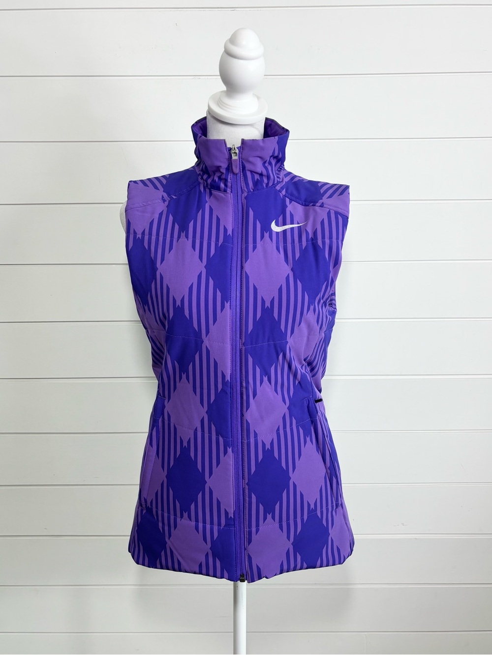 Nike Golf Purple Vest Full Zip Mock Neck Lined Stretch Zipper Pockets Size XS